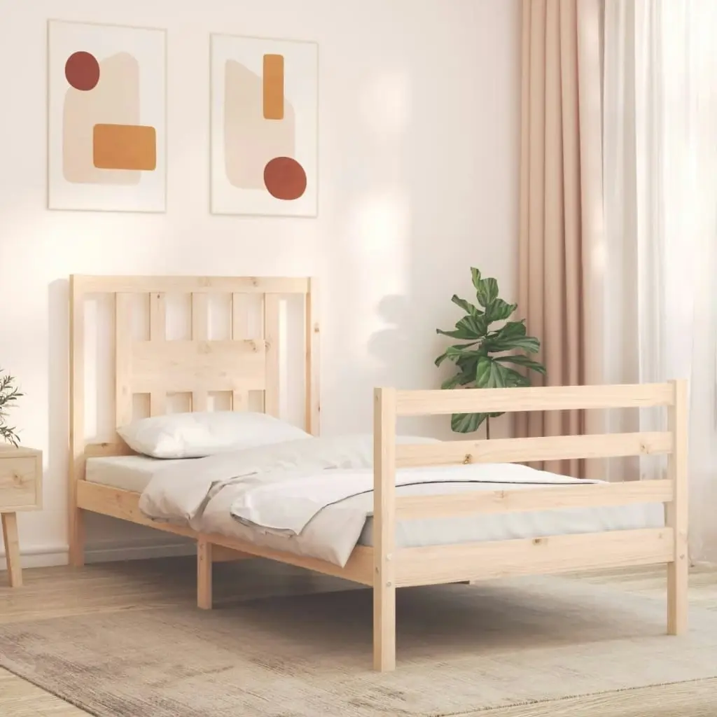 Bed Frame with Headboard 92x187 cm Single Size Solid Wood 3194536