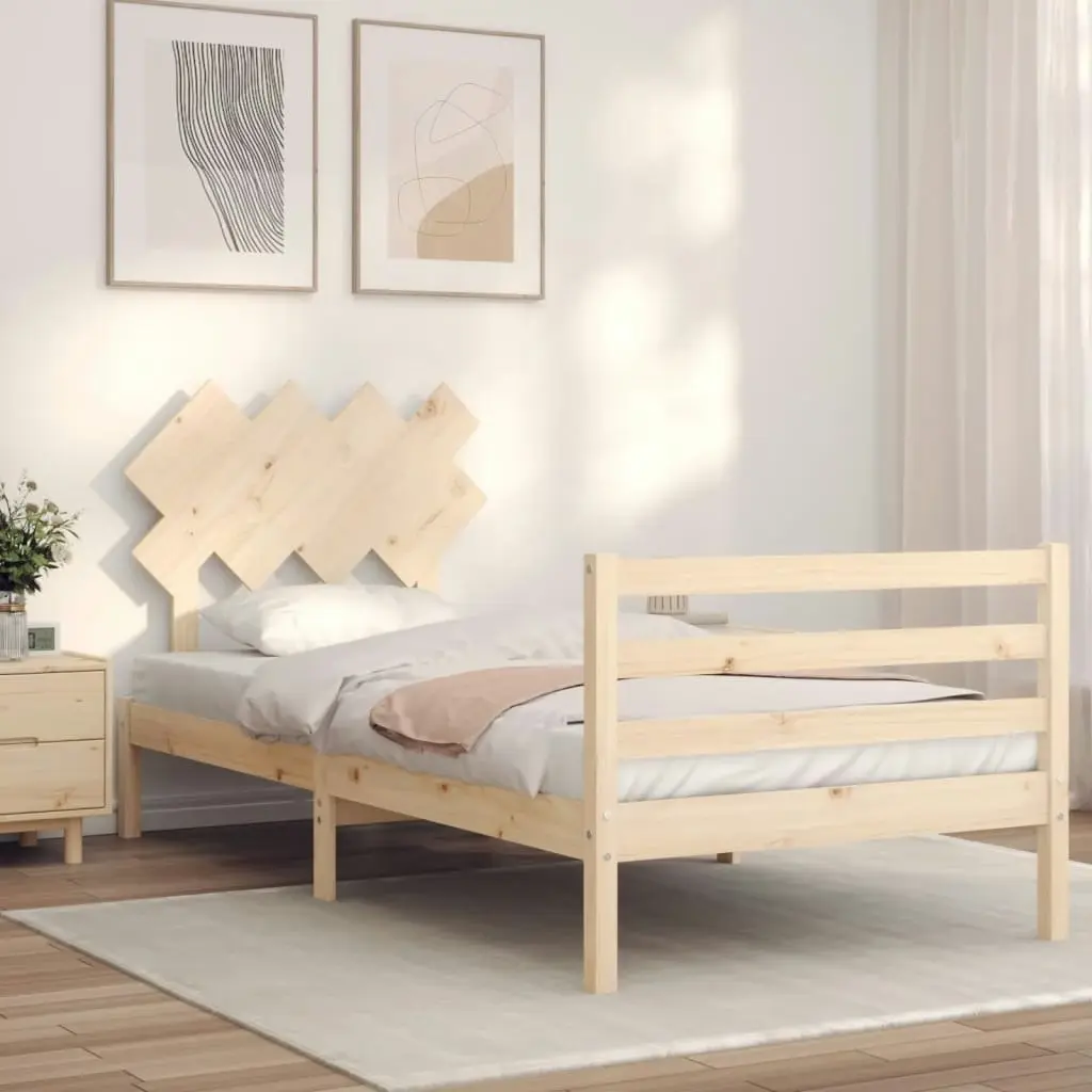 Bed Frame with Headboard 92x187 cm Single Size Solid Wood 3195251