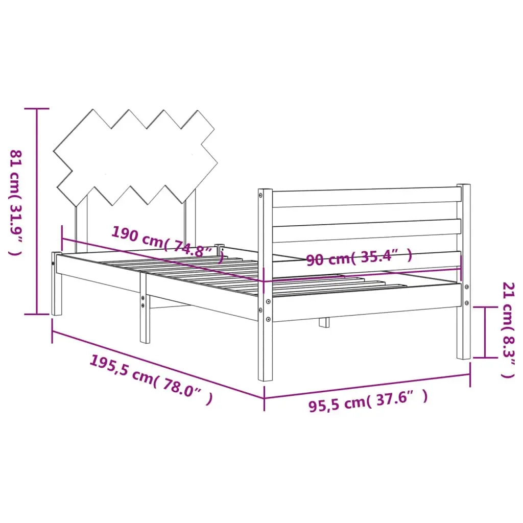 Bed Frame with Headboard 92x187 cm Single Size Solid Wood 3195251