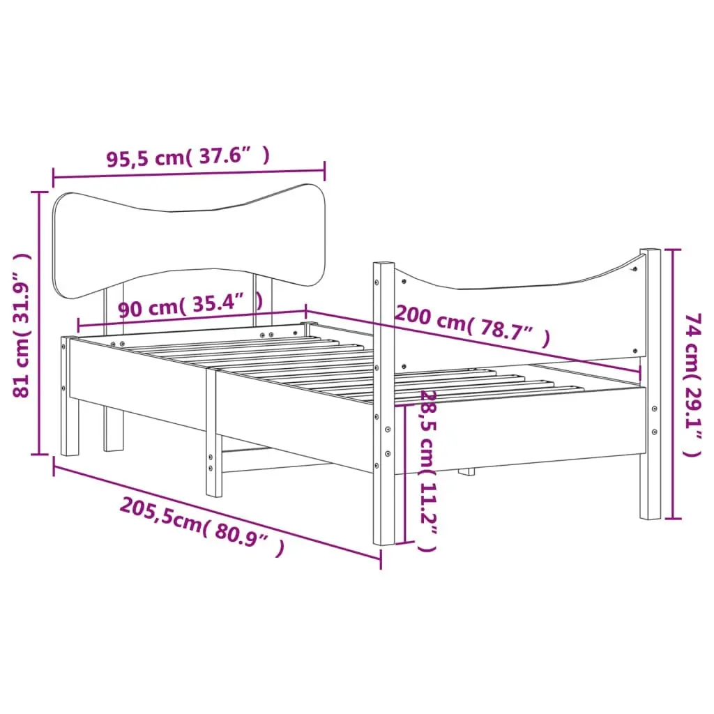 Bed Frame without Mattress 92x187 cm Single Solid Wood Pine 3216390