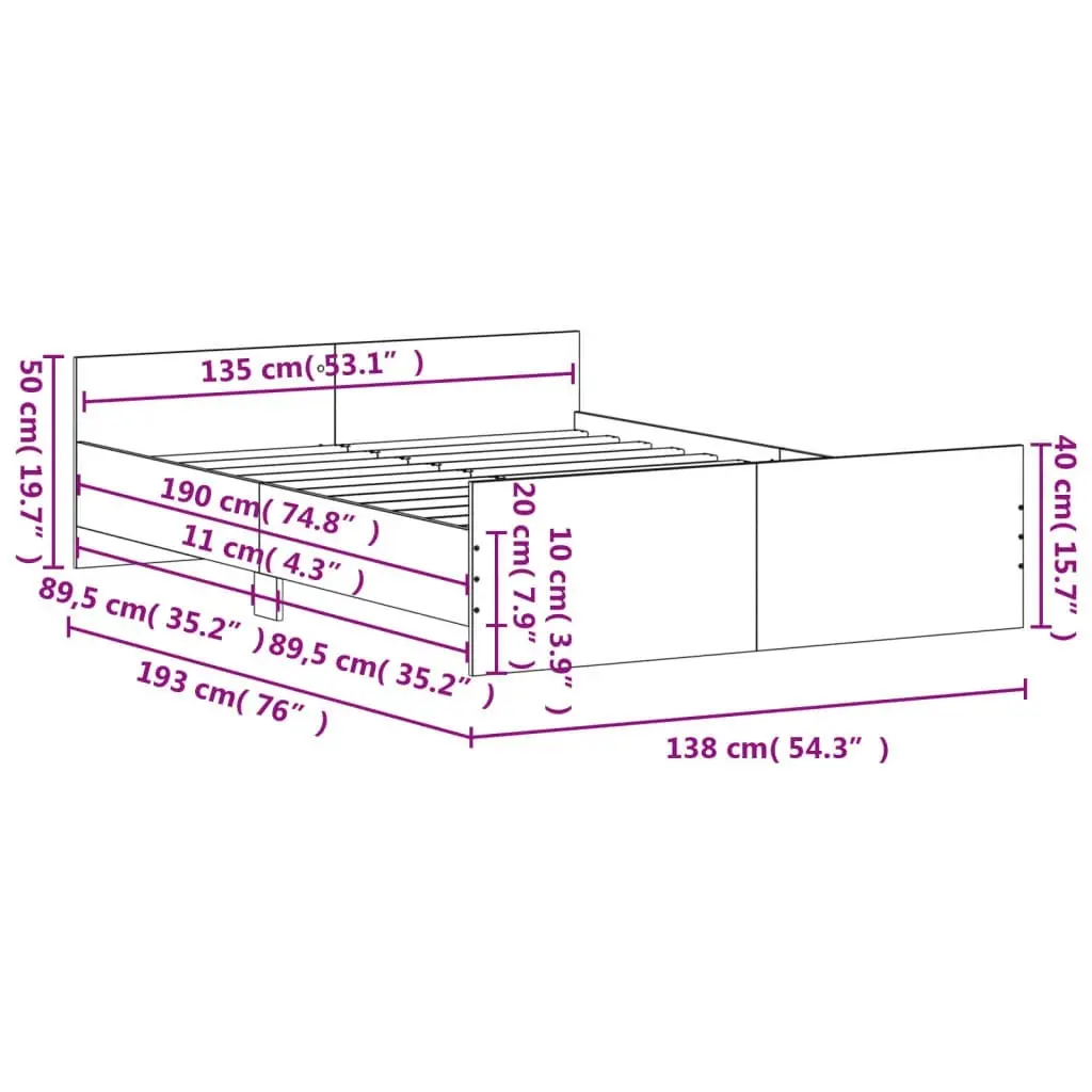 Bed Frame with Headboard and Footboard Black 135x190 cm 3203790