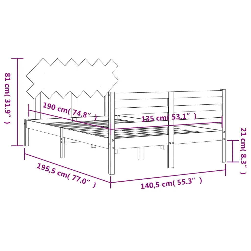 Bed Frame with Headboard 137x187 cm Double Solid Wood 3195261