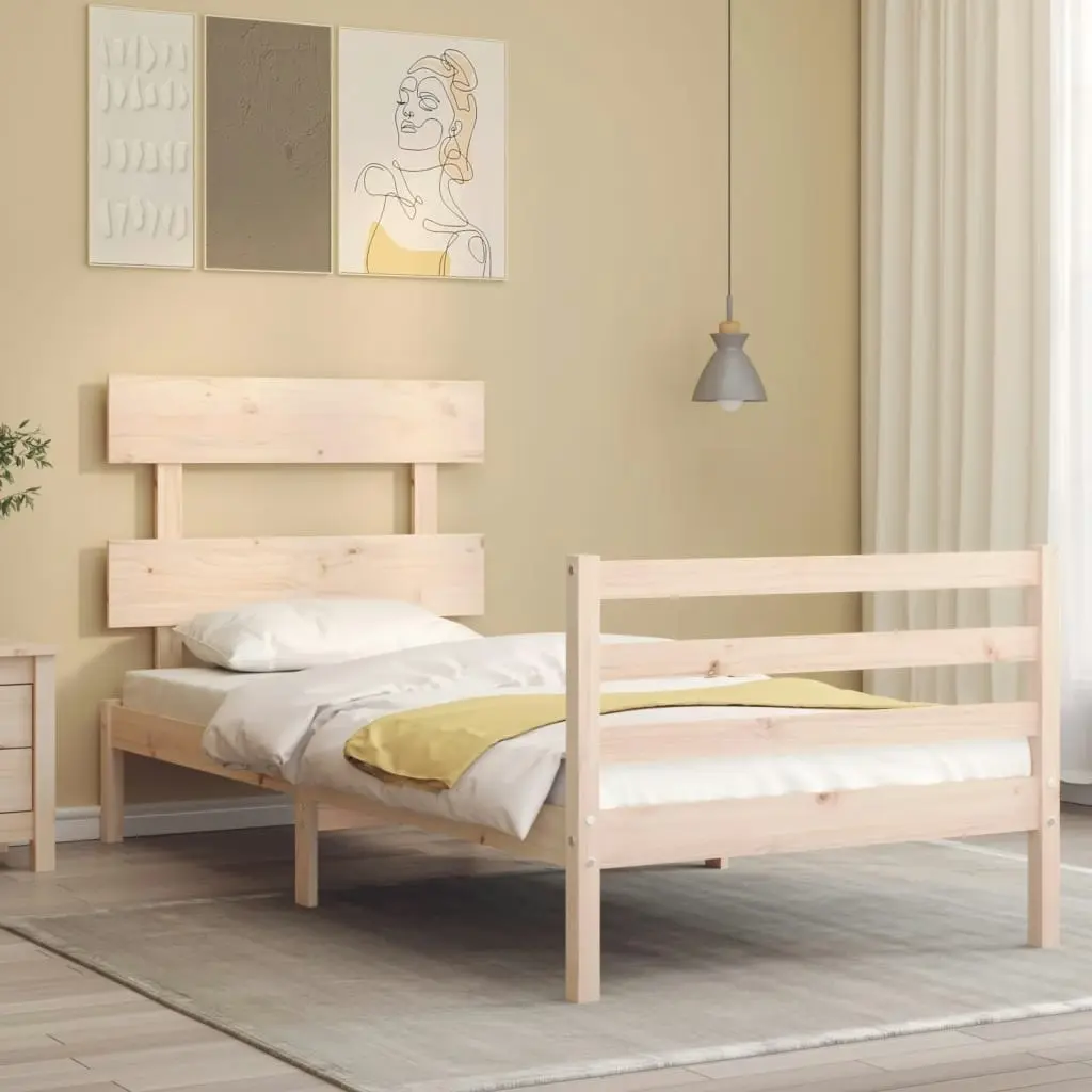 Bed Frame with Headboard 92x187 cm Single Size Solid Wood 3195056