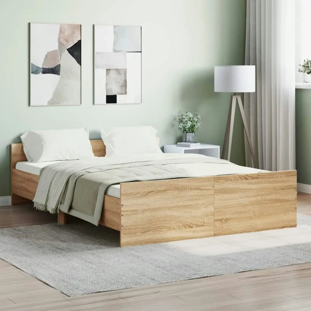 Bed Frame with Headboard and Footboard Sonoma Oak 135x190 cm 3203791