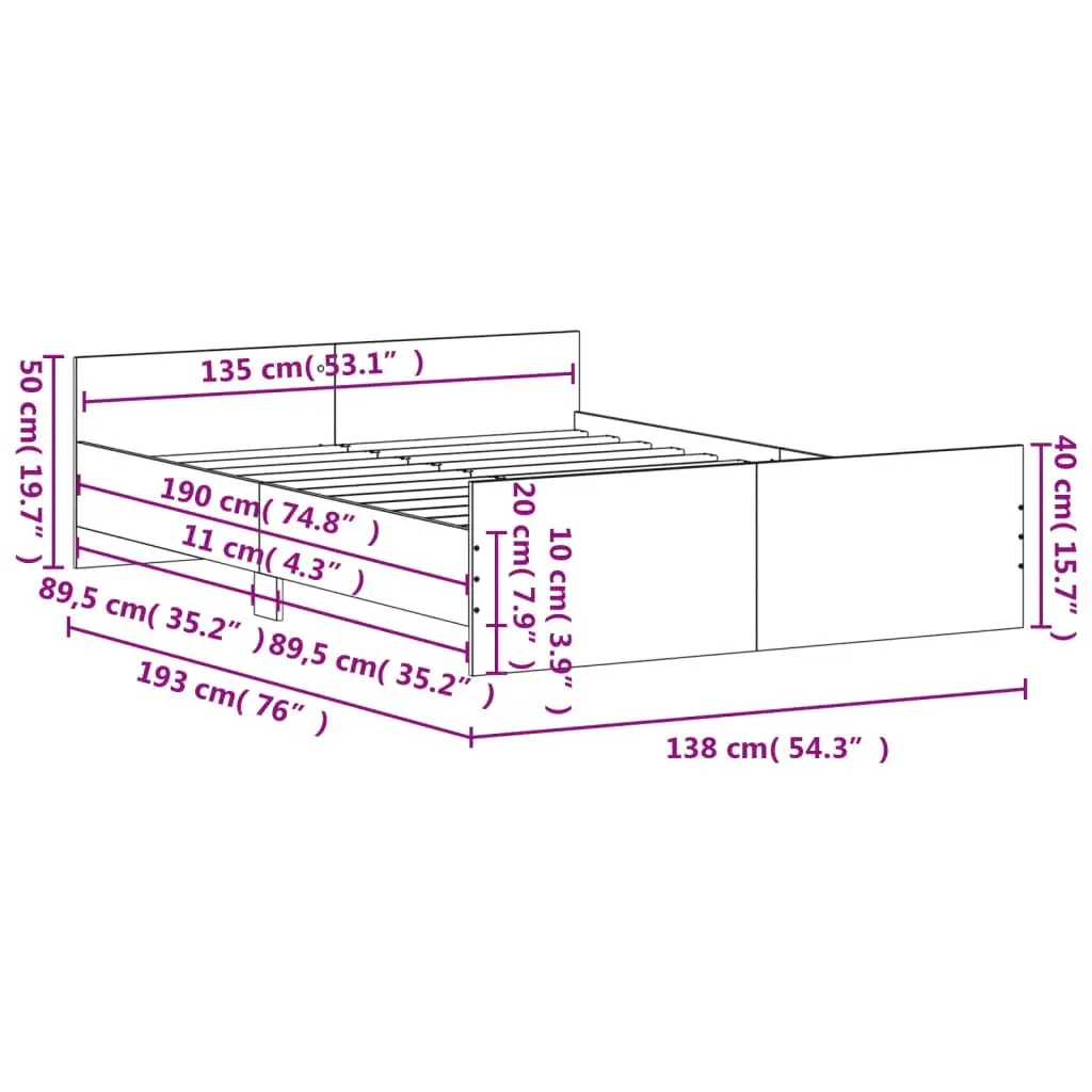 Bed Frame with Headboard and Footboard Sonoma Oak 135x190 cm 3203791