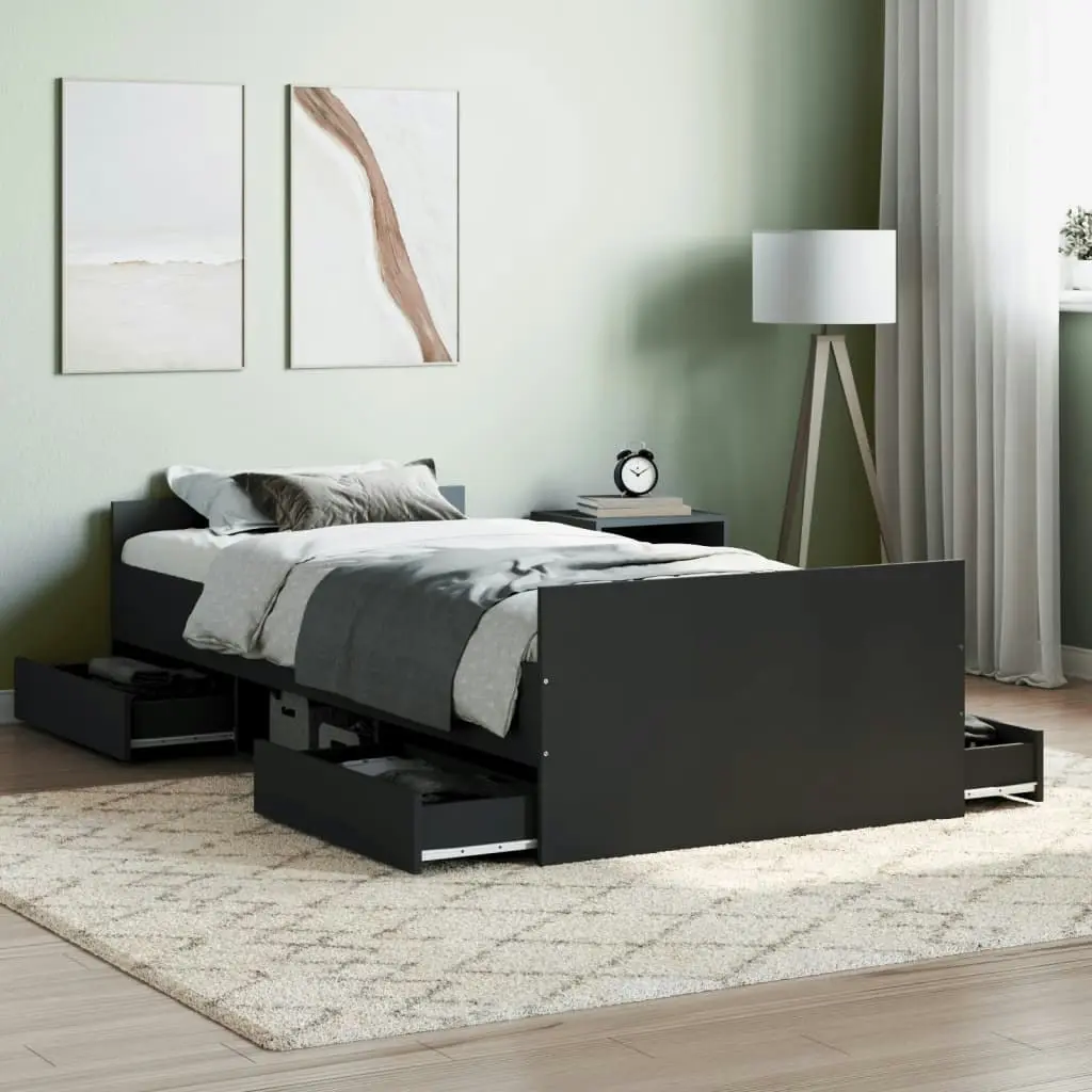 Bed Frame with Headboard and Footboard Black 92x187 cm Single Size 3203811