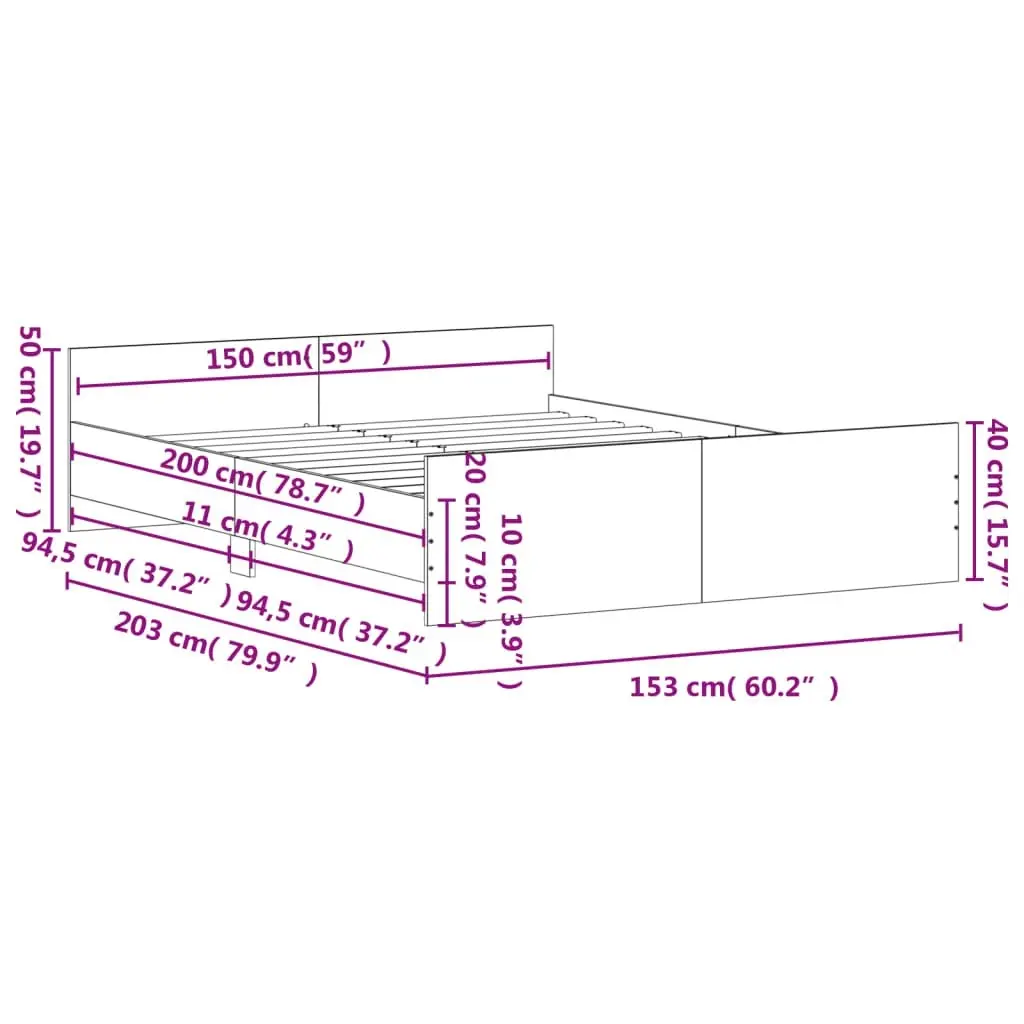 Bed Frame without Mattress Sonoma Oak 150x200 cm 3203756