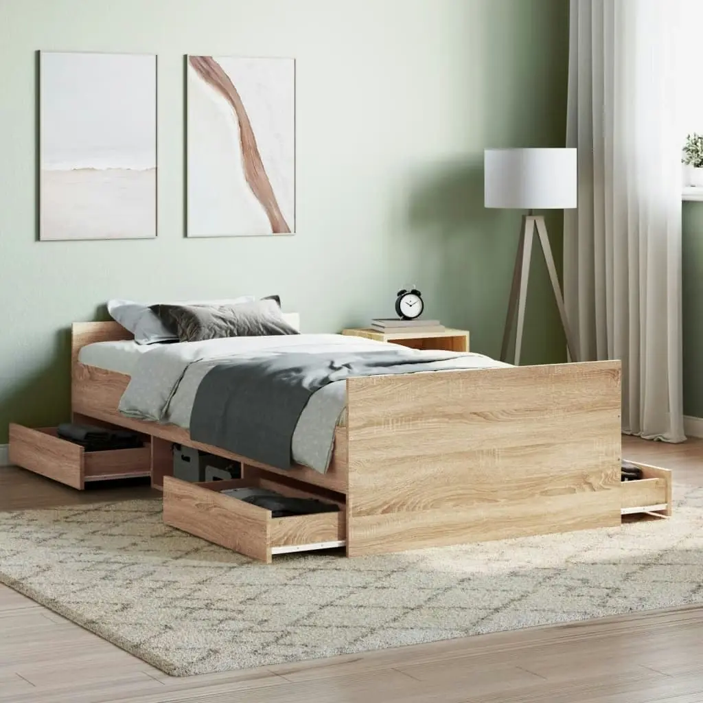 Bed Frame with Headboard and Footboard Sonoma Oak 92x187 cm Single Size 3203812