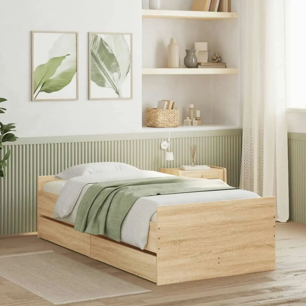 Bed Frame with Drawers without Mattress Sonoma Oak 90x190 cm 3207380