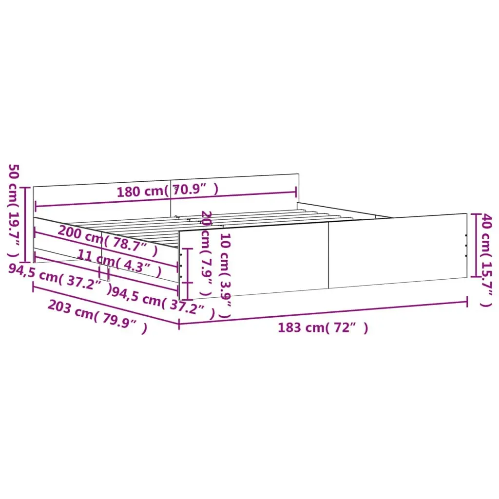 Bed Frame with Headboard and Footboard White 183x203 cm King Size 3203768