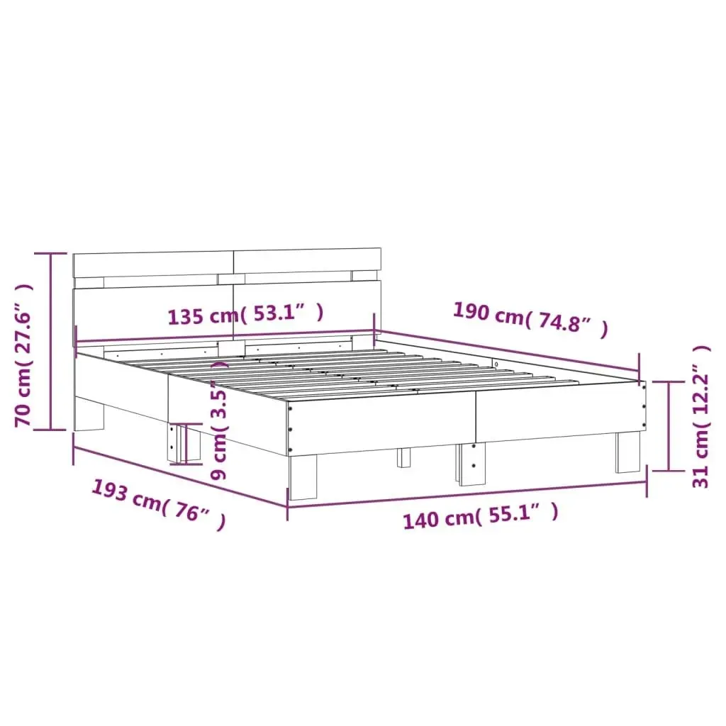 Bed Frame with Headboard and LED Black 135x190 cm 3207568