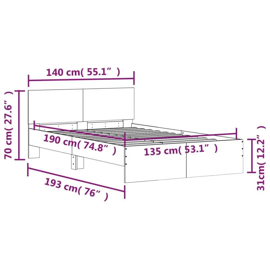 Bed Frame with Headboard and LED Black 135x190 cm 3207631