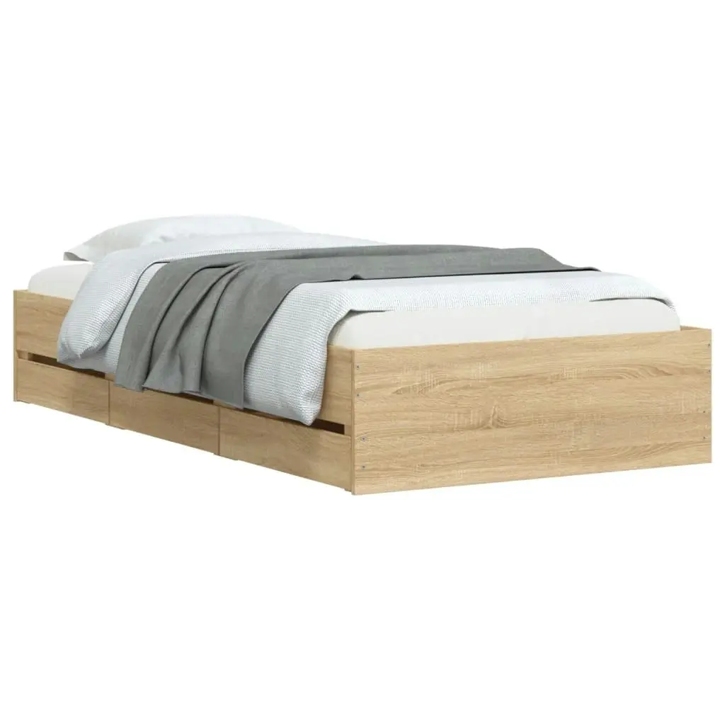 Bed Frame with Drawers Sonoma Oak 90x190 cm Engineered Wood 3207324