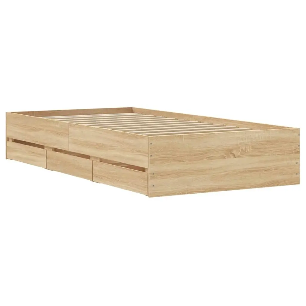 Bed Frame with Drawers Sonoma Oak 90x190 cm Engineered Wood 3207324