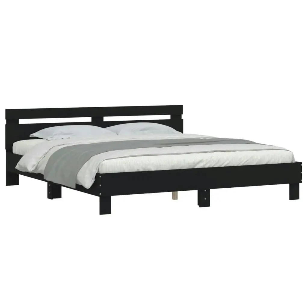 Bed Frame with Headboard and LED Black 183x203 cm King Size 3207526