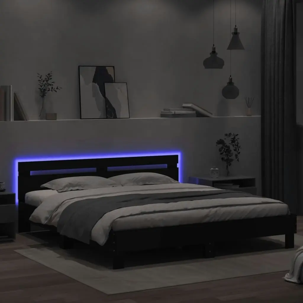 Bed Frame with Headboard and LED Black 183x203 cm King Size 3207526