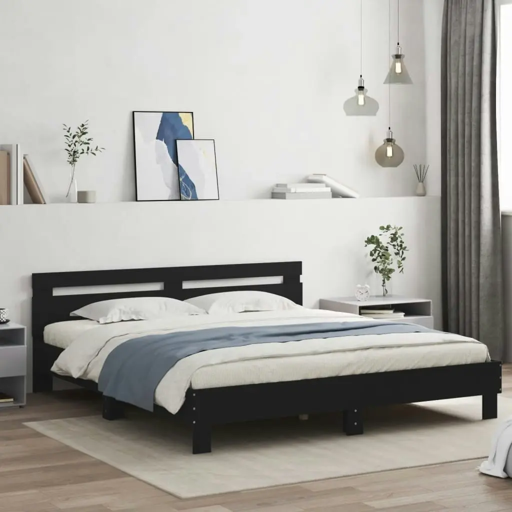 Bed Frame with Headboard and LED Black 183x203 cm King Size 3207526