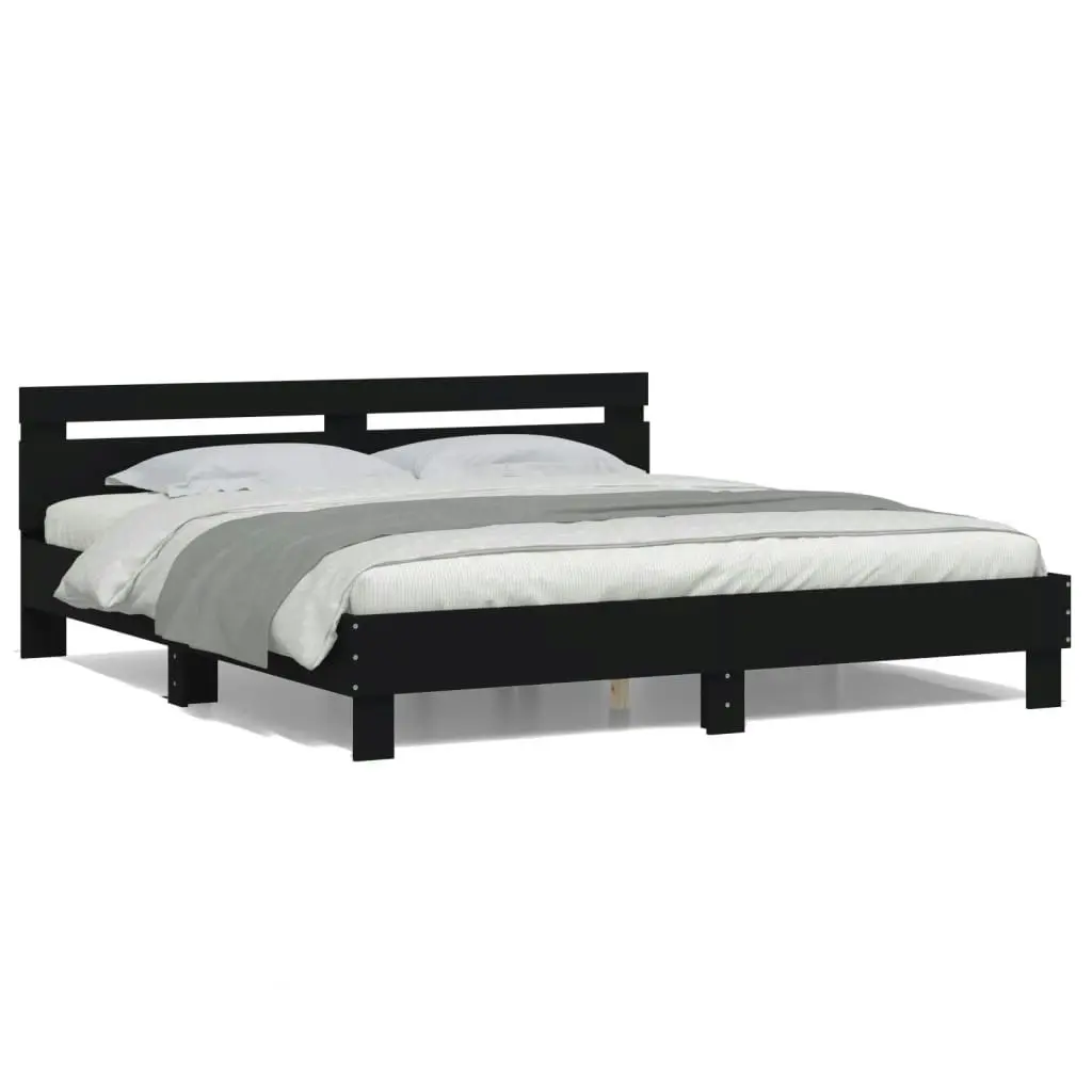 Bed Frame with Headboard and LED Black 183x203 cm King Size 3207526