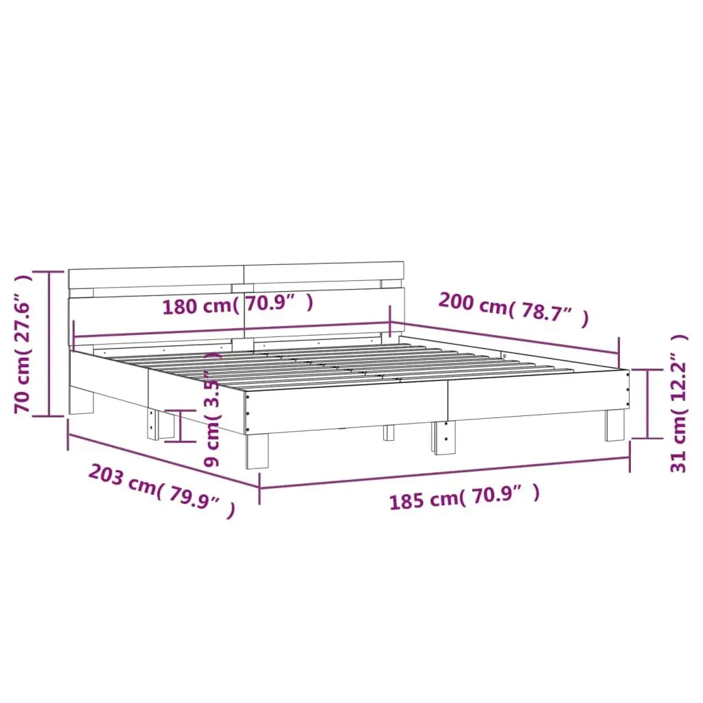 Bed Frame with Headboard and LED Black 183x203 cm King Size 3207526