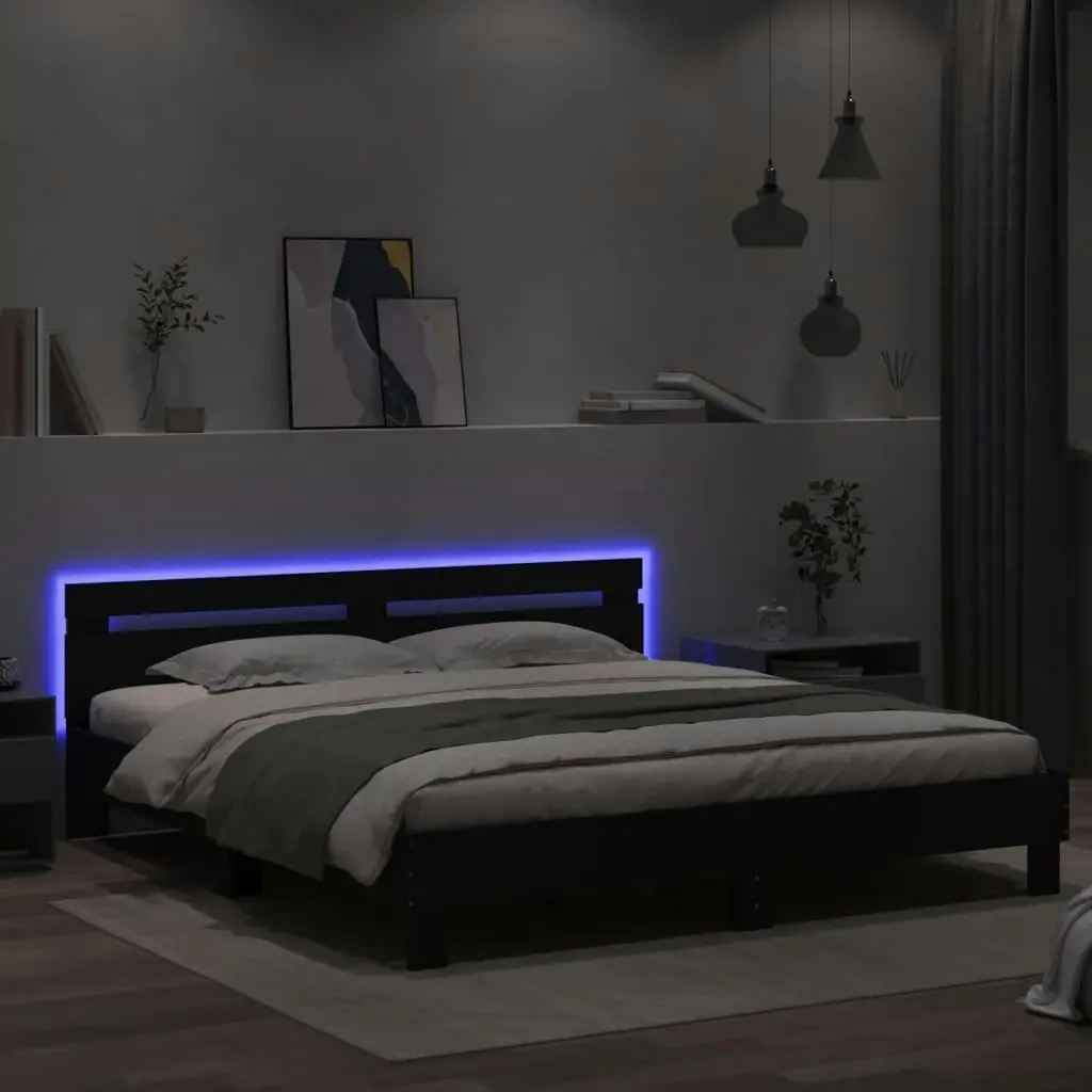 Bed Frame with LED without Mattress Black 183x203 cm King 3207526