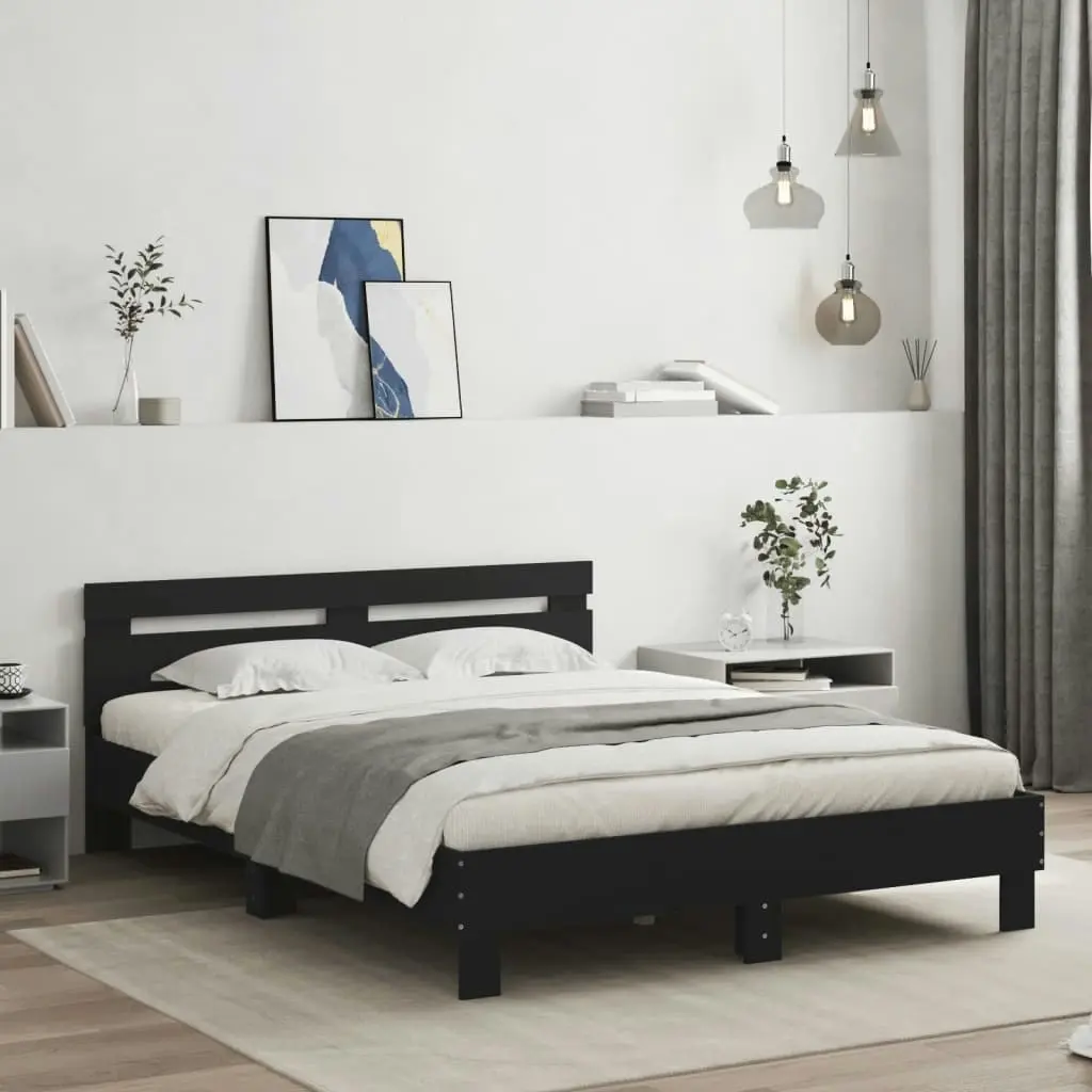 Bed Frame with Headboard and LED Black 150x200 cm 3207540