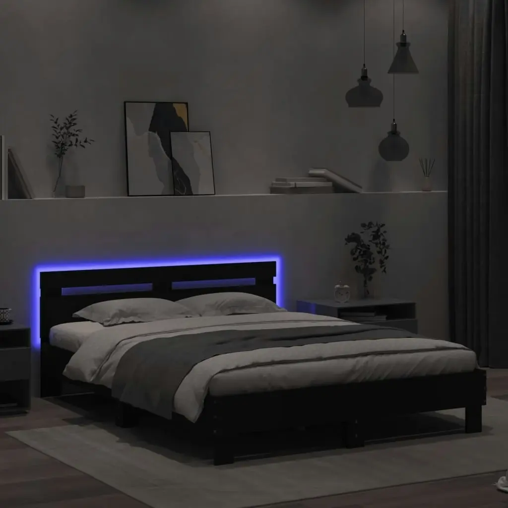 Bed Frame with Headboard and LED Black 150x200 cm 3207540