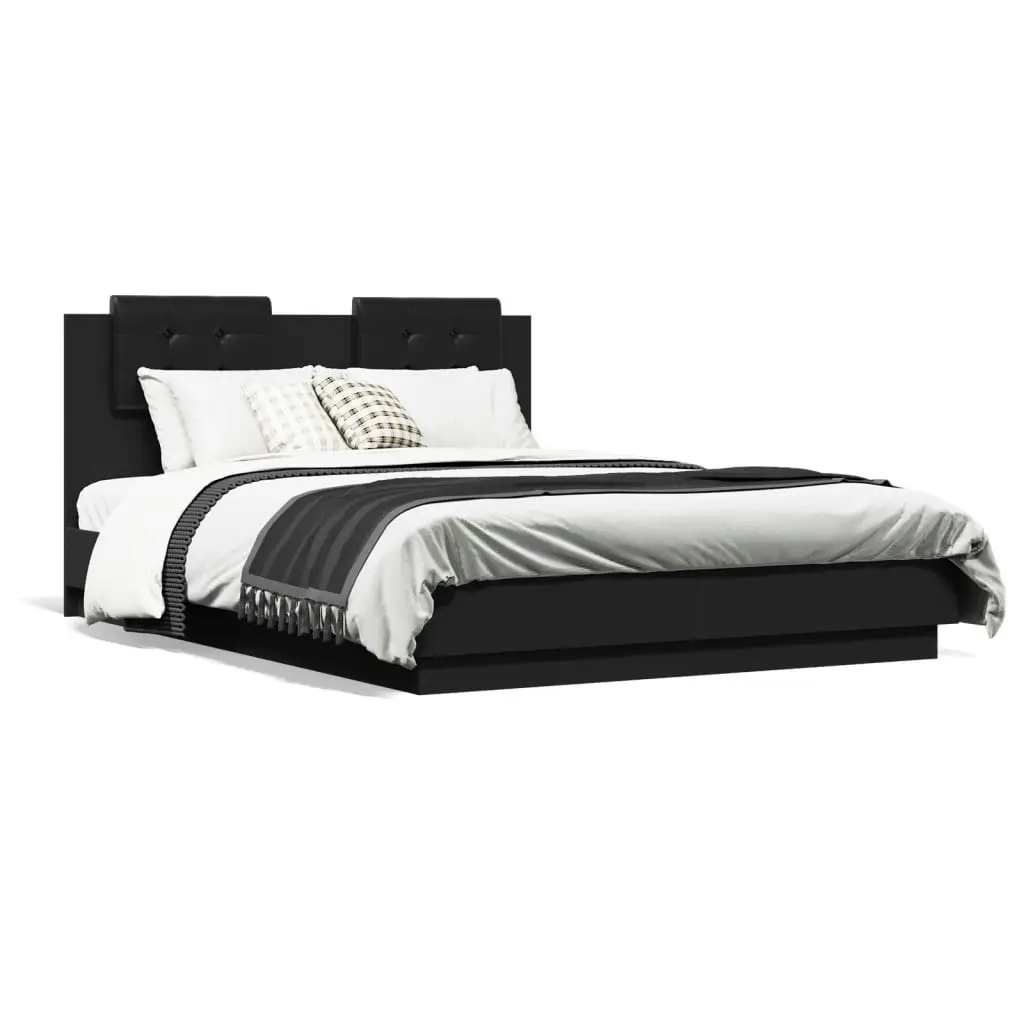 Bed Frame with Headboard and LED Lights Black 135x190 cm 3210046