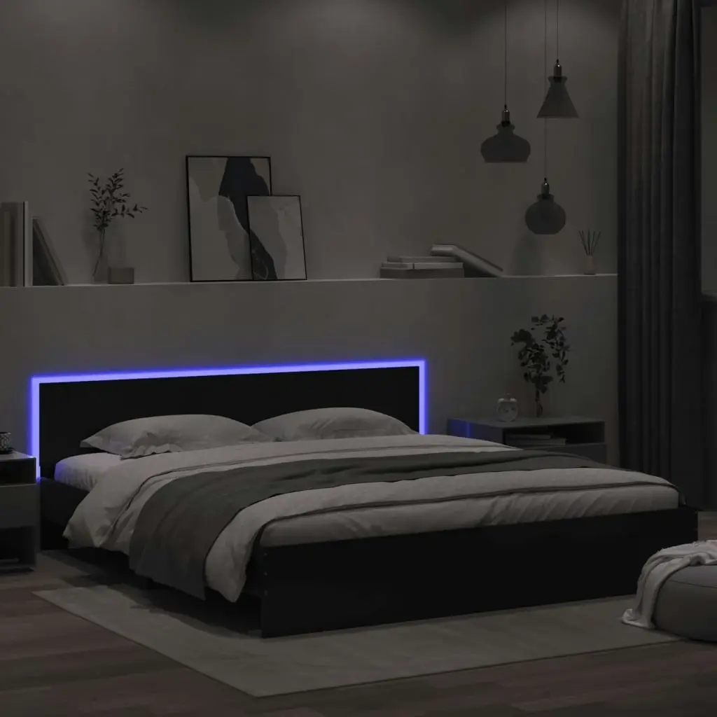 Bed Frame with Headboard and LED Black 183x203 cm King Size 3207589