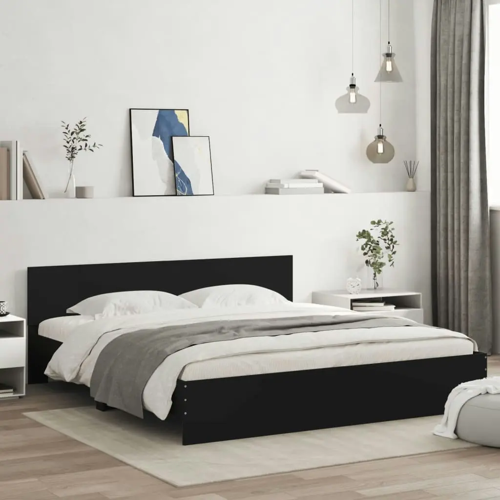 Bed Frame with Headboard and LED Black 183x203 cm King Size 3207589