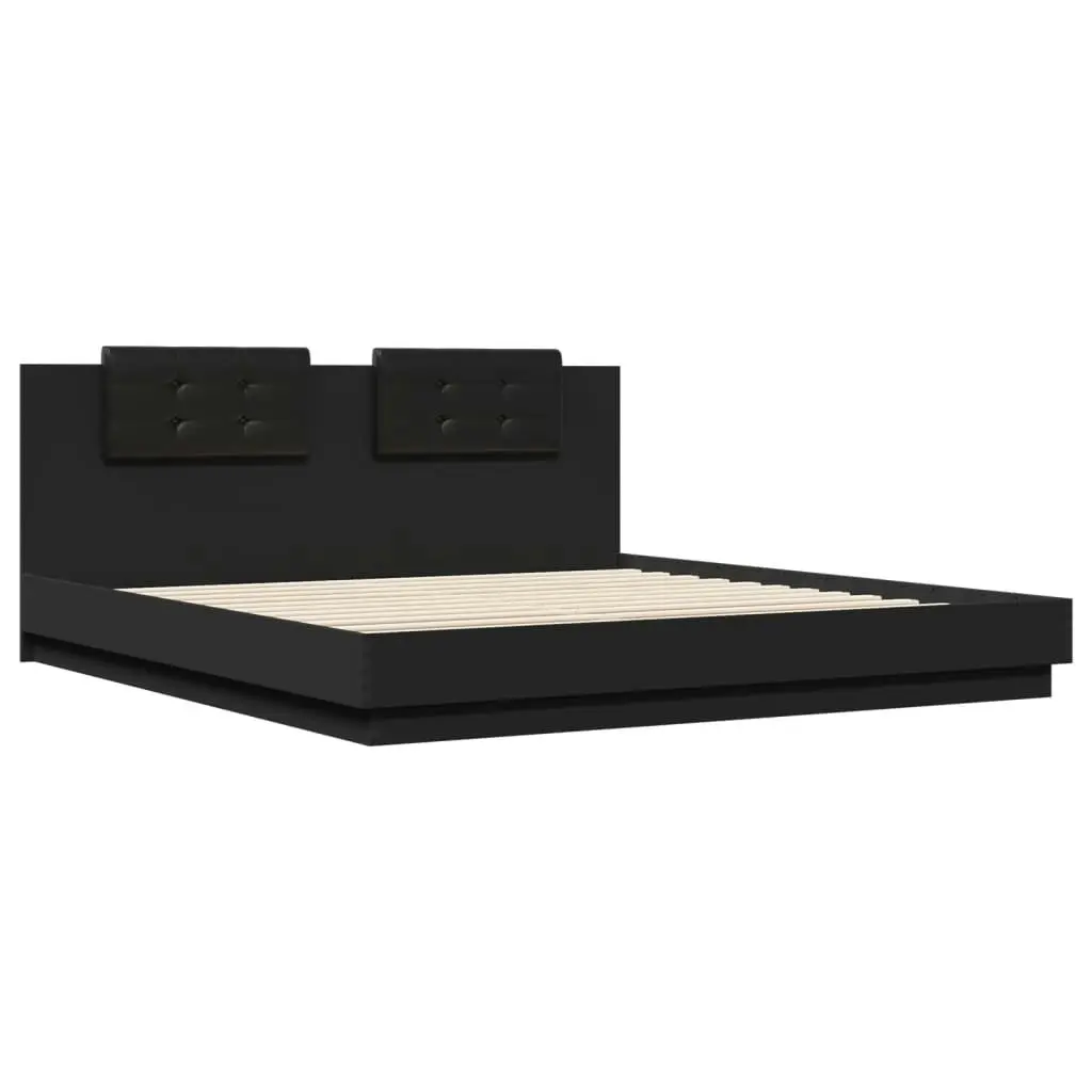 Bed Frame with Headboard and LED Lights Black 183x203 cm King Size 3209990