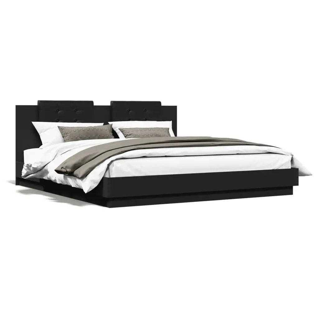 Bed Frame with Headboard and LED Lights Black 183x203 cm King Size 3209990