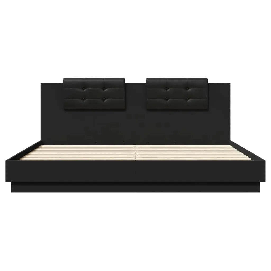 Bed Frame with Headboard and LED Lights Black 183x203 cm King Size 3209990