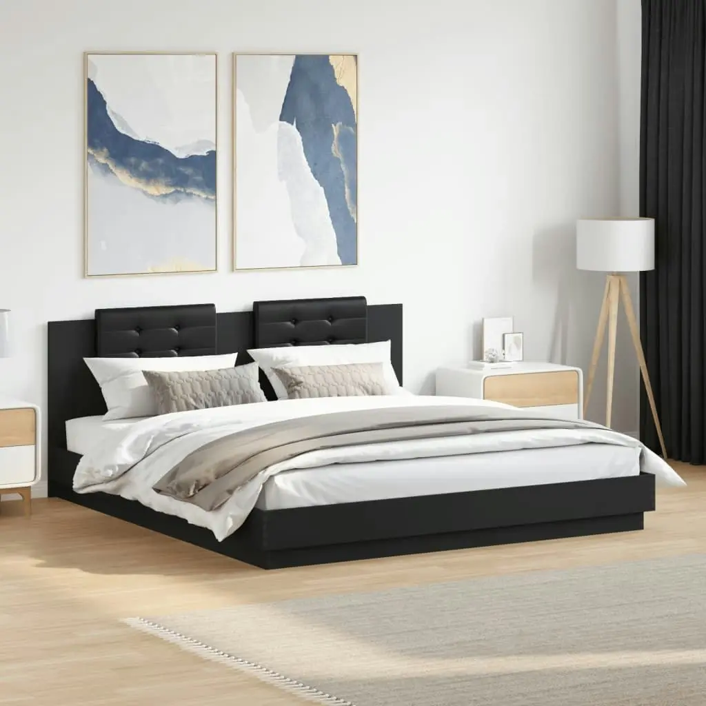 Bed Frame with Headboard and LED Lights Black 183x203 cm King Size 3209990