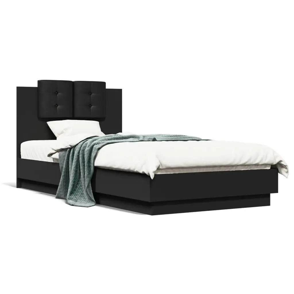 Bed Frame with Headboard and LED Lights Black 90x190 cm 3210060