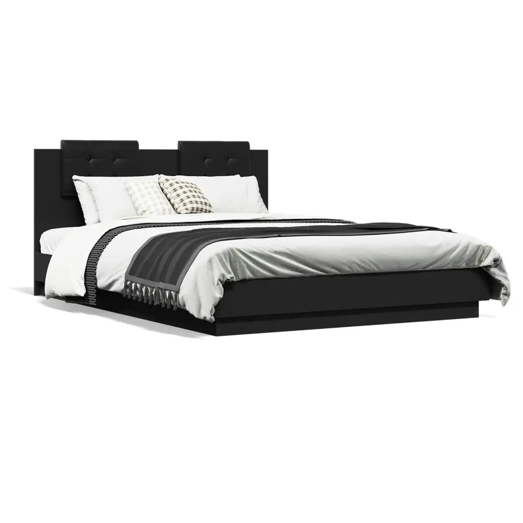 Bed Frame with Headboard and LED Lights Black 150x200 cm 3210004