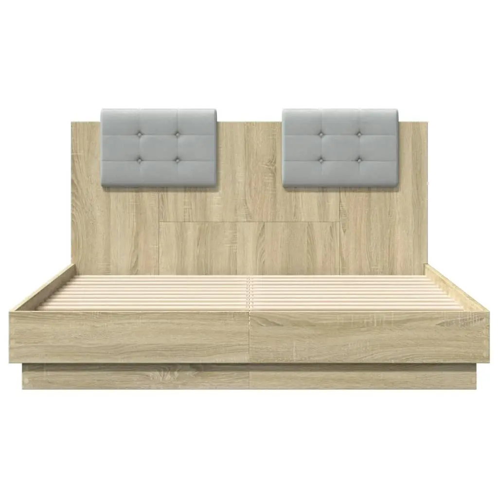 Bed Frame with Headboard and LED Lights Sonoma Oak 135x190 cm 3210047