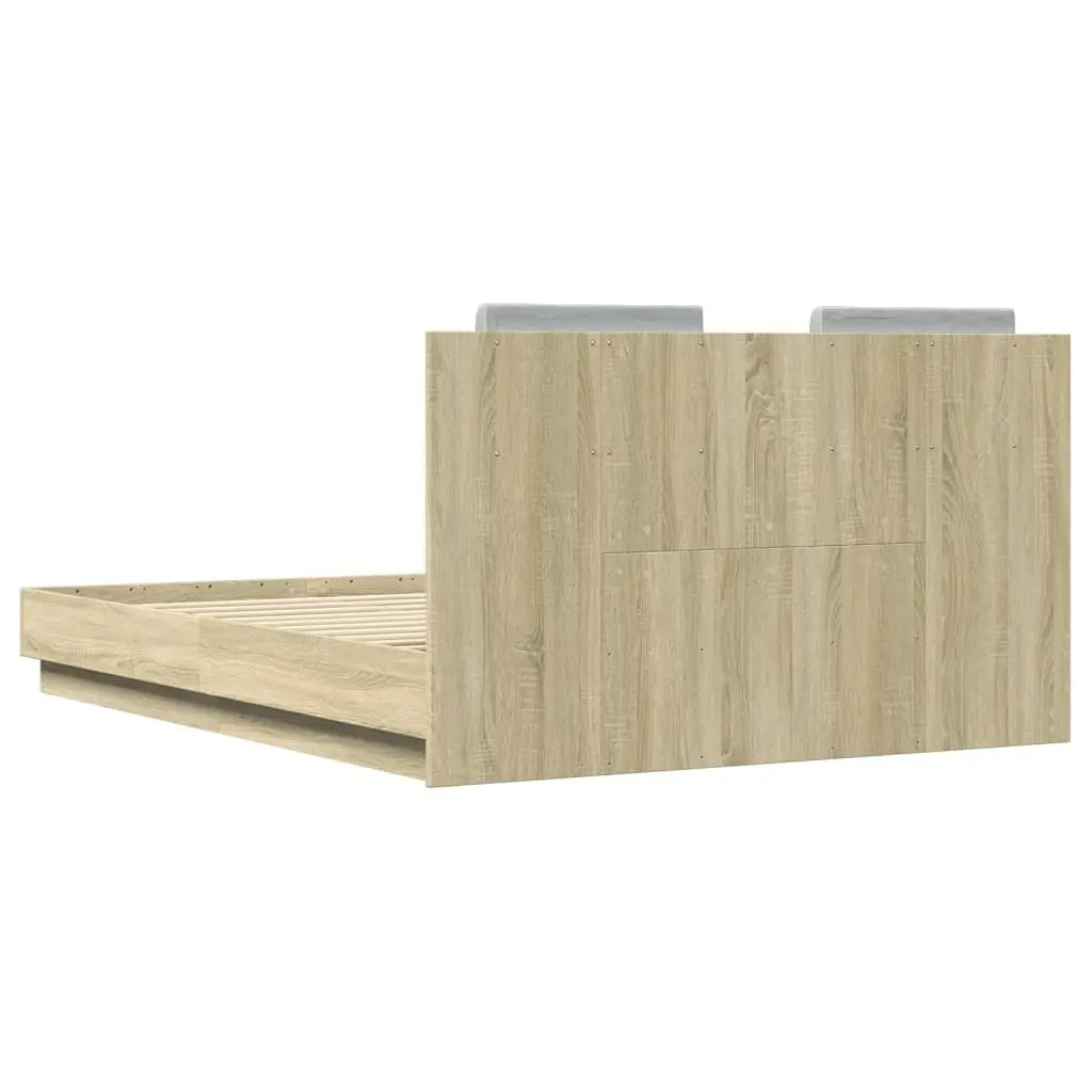 Bed Frame with Headboard and LED Lights Sonoma Oak 135x190 cm 3210047