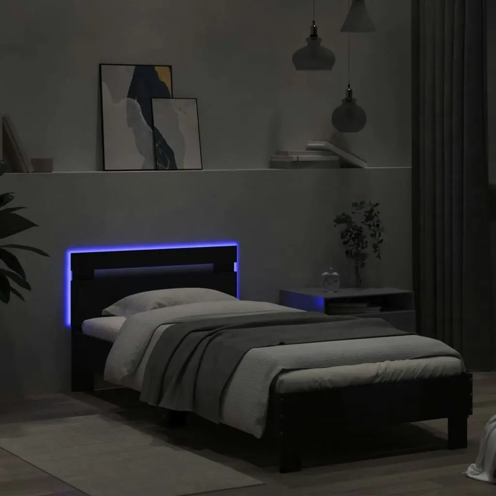 Bed Frame without Mattress with LED Lights Black 90x190 cm 838744