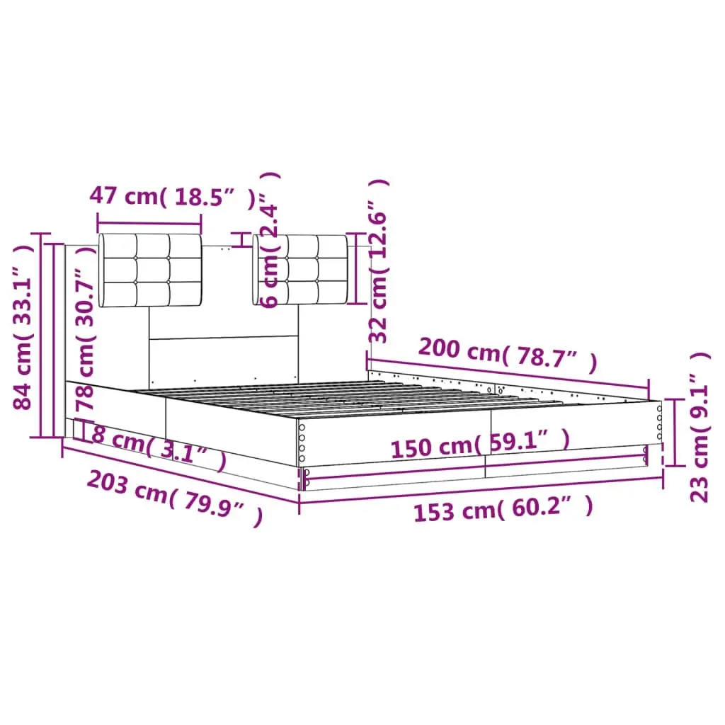 Bed Frame with Headboard and LED Lights Sonoma Oak 150x200 cm 3210005