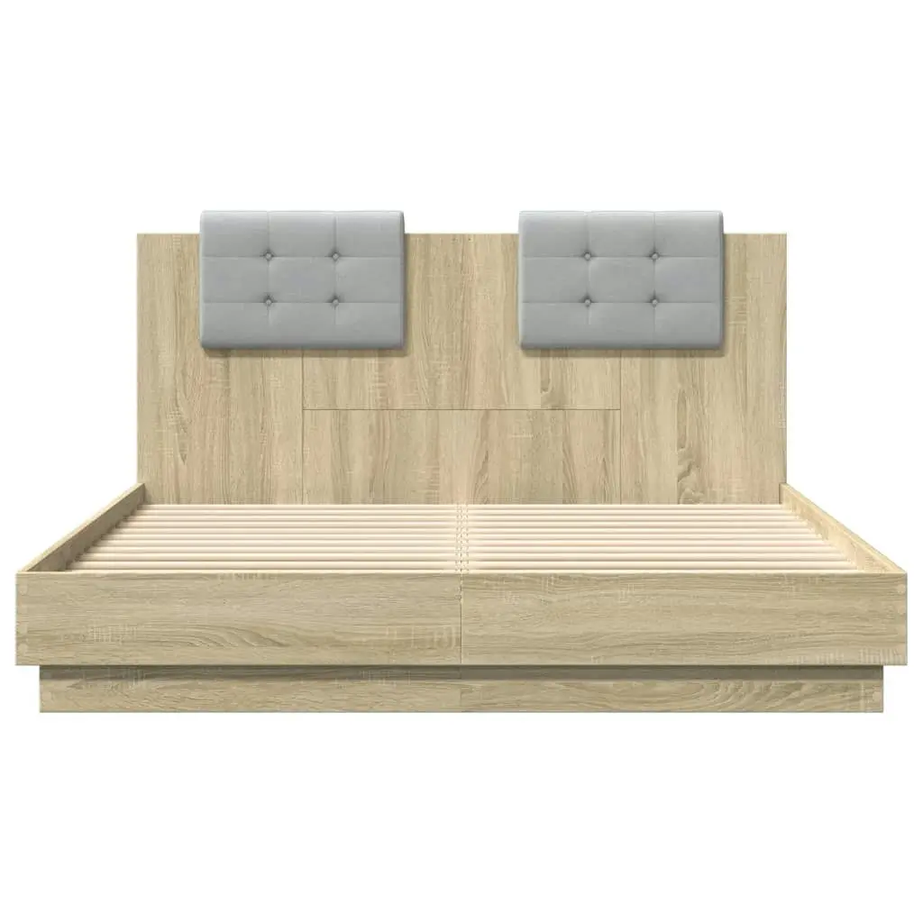 Bed Frame with Headboard and LED Lights Sonoma Oak 150x200 cm 3210005