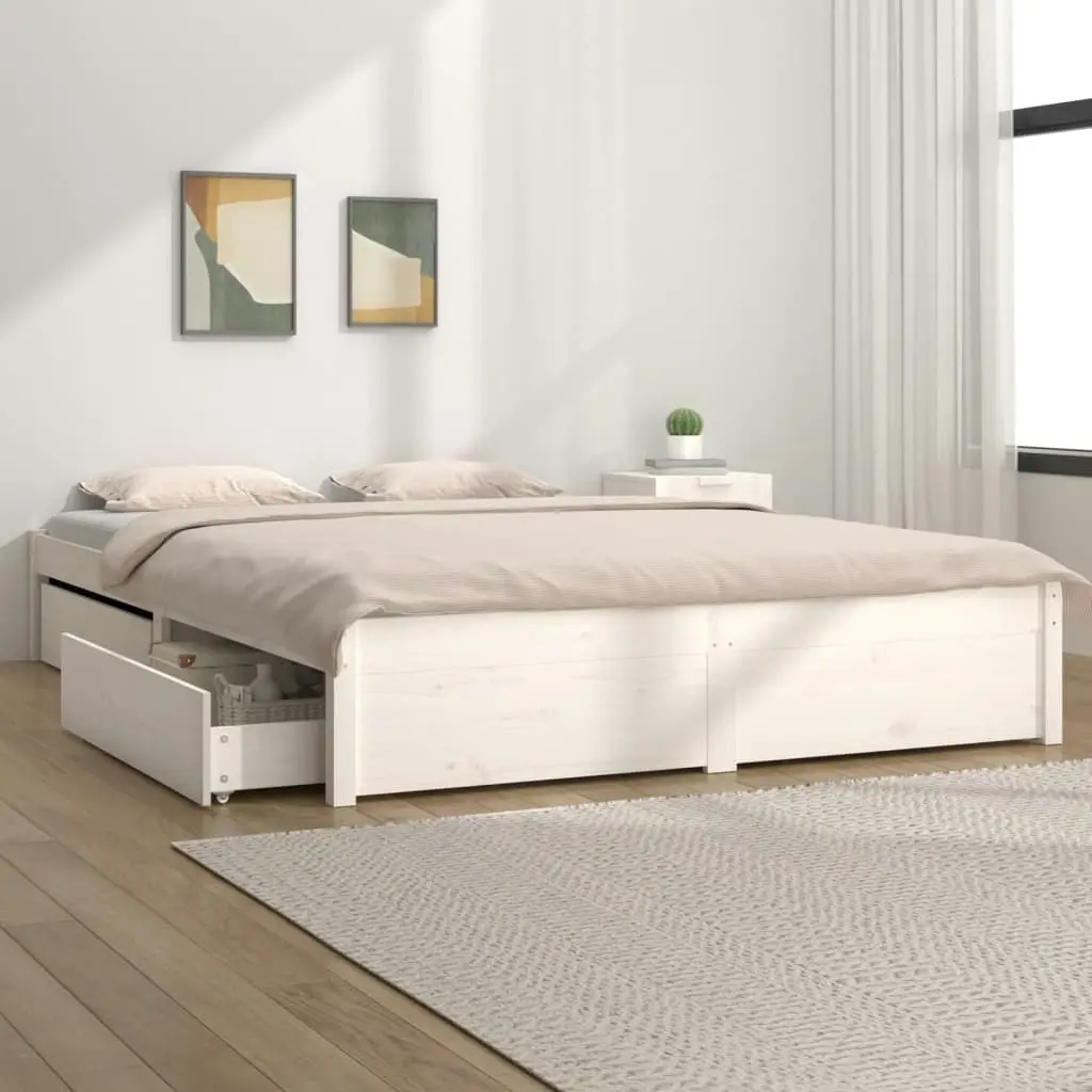 Bed Frame with Drawers White 183x203 cm King Size 3103529