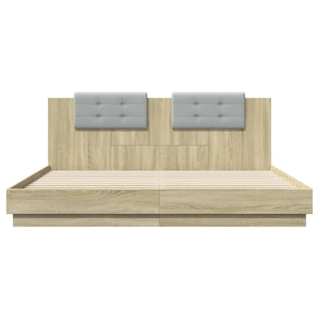 Bed Frame with Headboard and LED Lights Sonoma Oak 183x203 cm King Size 3209991