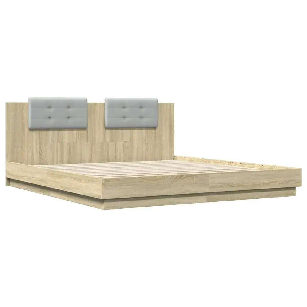 Bed Frame with Headboard and LED Lights Sonoma Oak 183x203 cm King Size 3209991