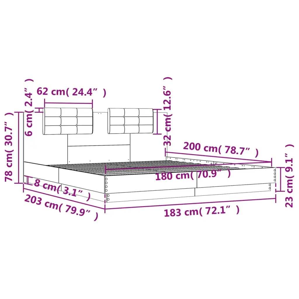 Bed Frame with Headboard and LED Lights Sonoma Oak 183x203 cm King Size 3209991