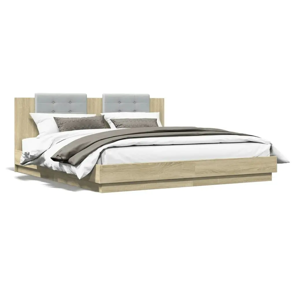 Bed Frame with Headboard and LED Lights Sonoma Oak 183x203 cm King Size 3209991