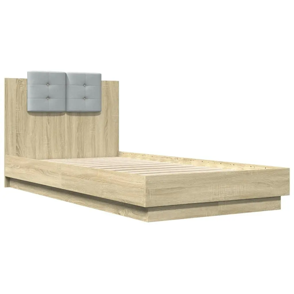 Bed Frame with Headboard and LED Lights Sonoma Oak 90x190 cm 3210061