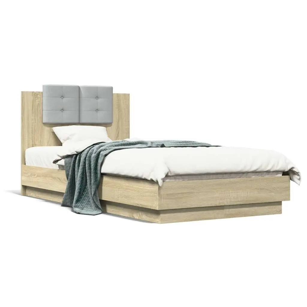 Bed Frame with Headboard and LED Lights Sonoma Oak 90x190 cm 3210061