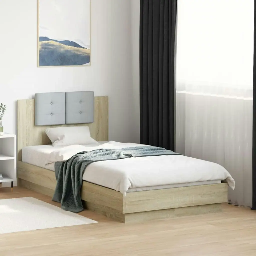 Bed Frame with Headboard and LED Lights Sonoma Oak 90x190 cm 3210061