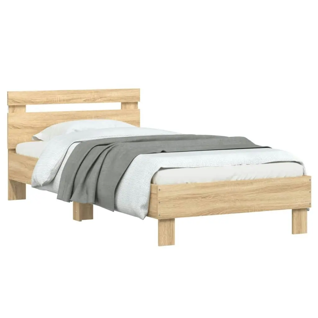 Bed Frame with Headboard and LED Lights Sonoma Oak 90x190 cm 838745