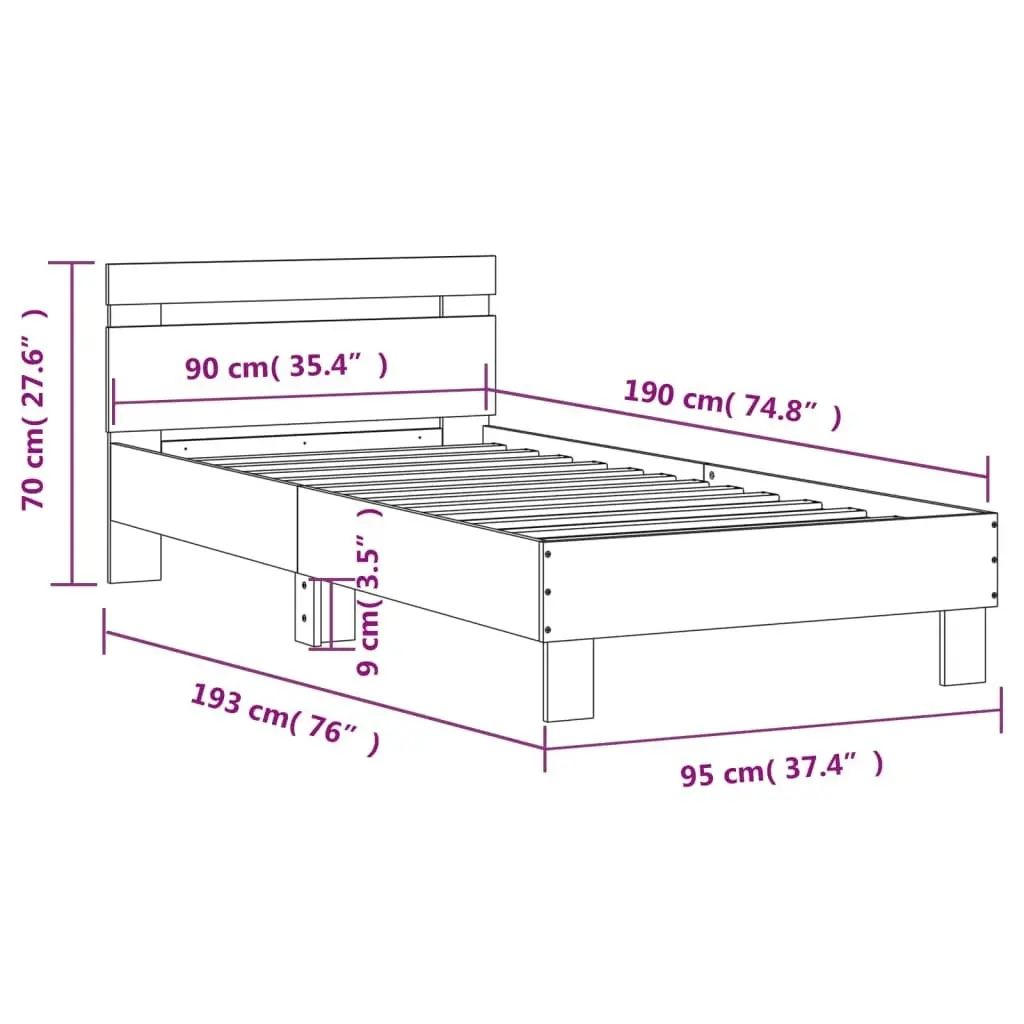 Bed Frame with Headboard and LED Lights Sonoma Oak 90x190 cm 838745